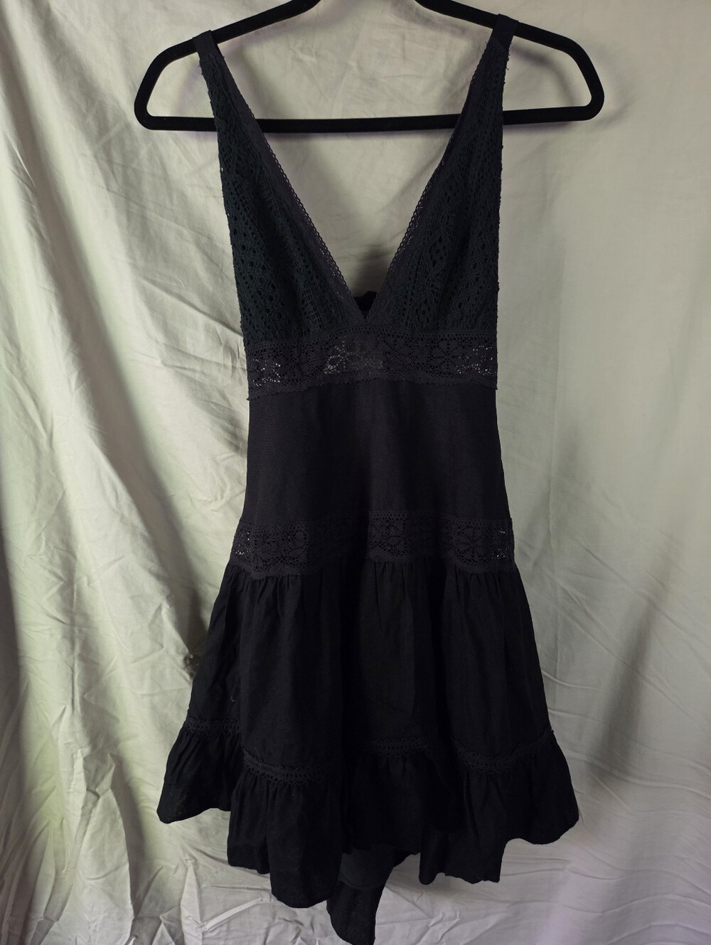 Black Lace-Detail V-Neck Mini Dress